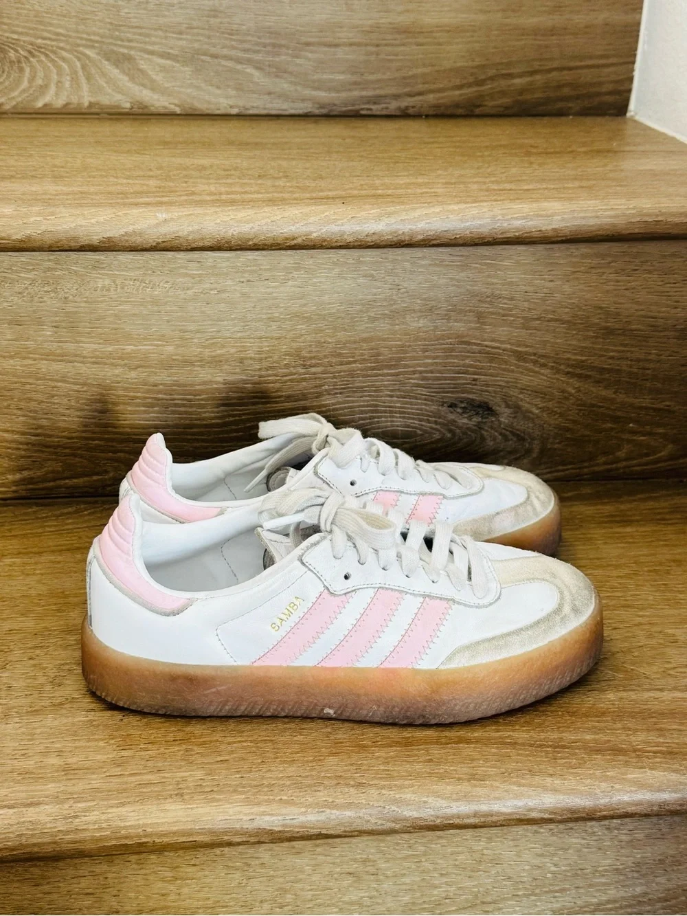 adidas Kids White and Pink Samba Sneakers